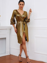 Deep V Neck Tie Side Sequin Dress Sai Feel